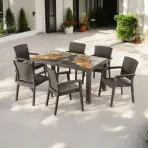 Rattan asztal színes üveg 150x90 cm barna