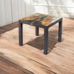 Rattan asztal színes üveg 90x90cm barna