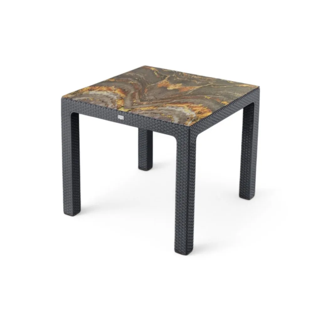 Rattan asztal színes üveg 90x90cm antracit