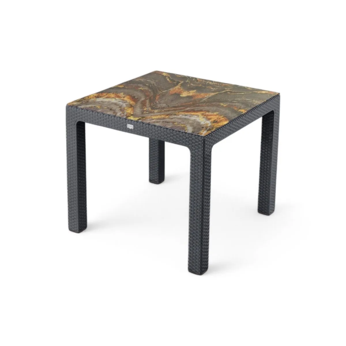Rattan asztal színes üveg 90x90cm antracit