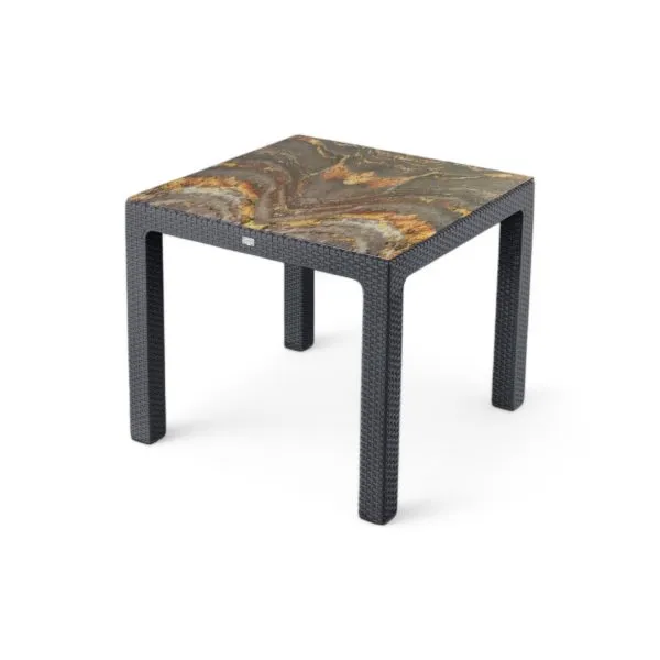 Rattan asztal színes üveg 90x90cm antracit