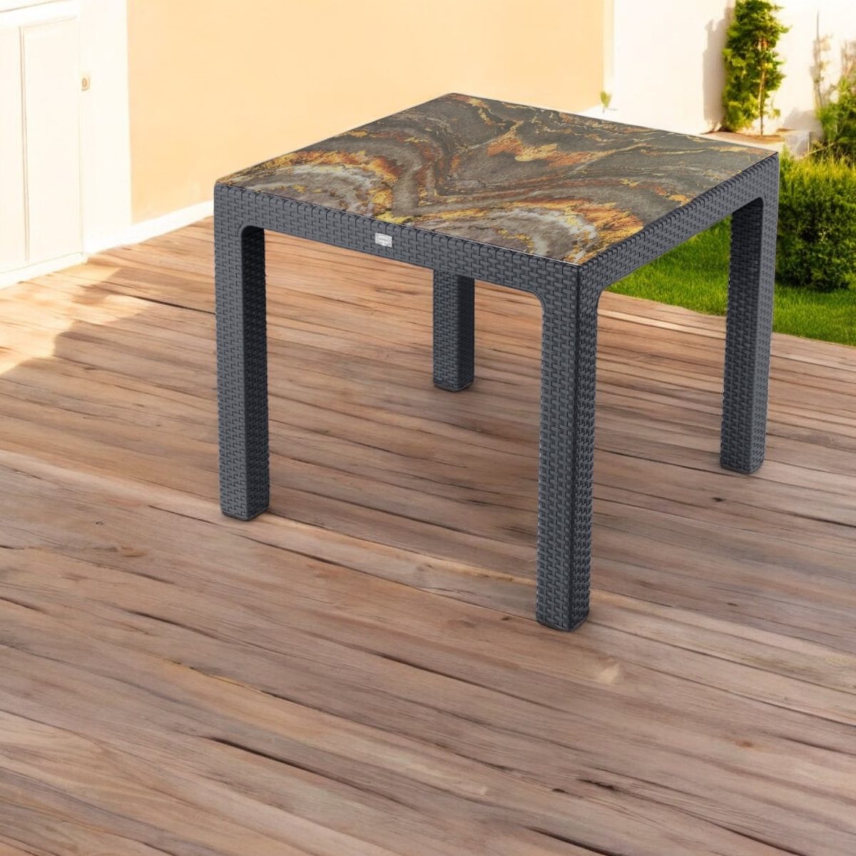 Rattan asztal színes üveg 90x90cm antracit