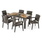 Rattan asztal színes üveg 150x90 cm barna