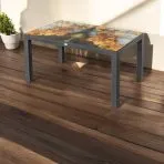 Rattan asztal színes üveg 150x90cm barna