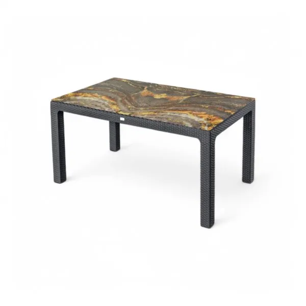Rattan asztal színes üveg 150x90 cm antracit