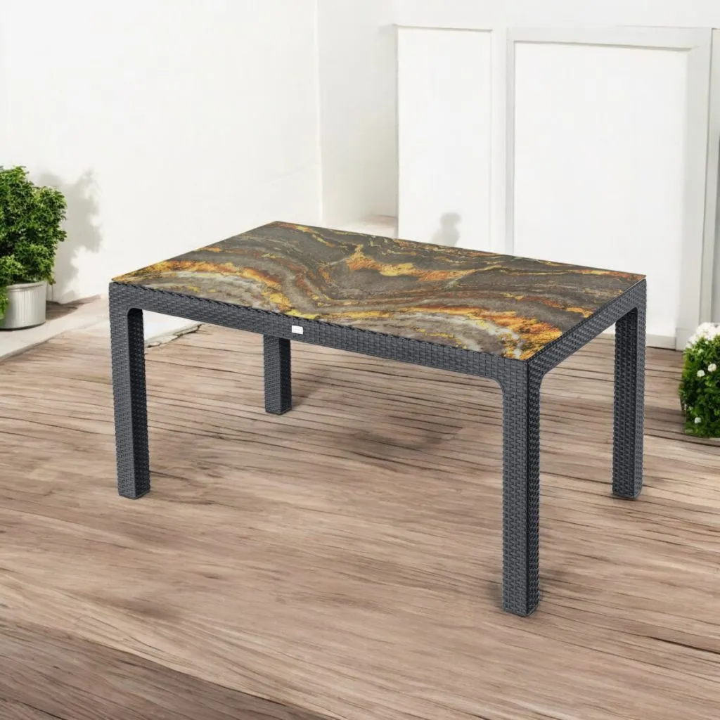 Rattan asztal színes üveg 150x90cm antracit